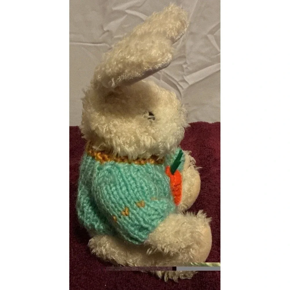 1988 Chrisha Playful Plush Bunny Stuffed Rabbit Easter Sweater With Jointed Legs